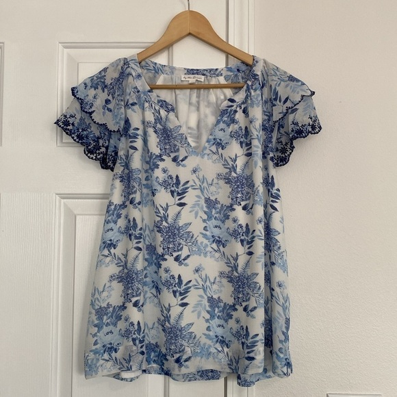 By The River peasant blouse with ruffled sleeves. - Picture 1 of 11